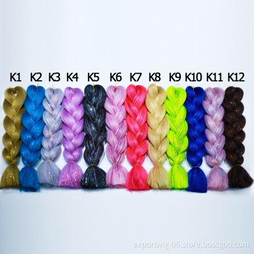 24 Inch Biling Color Jumbo Braiding Hair  Wholesale  With Hair Tinsel Synthetic Glitter Mixed Jumbo Braids  For Box Twist Braids